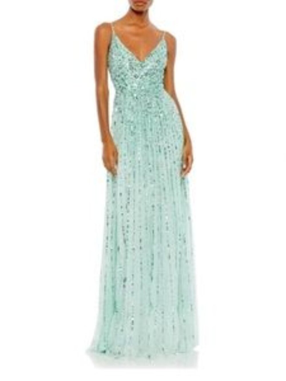 Mac Duggal Womens 10928 Light Mint Green Fully Sequined Tulle Maxi Dress Gown 8